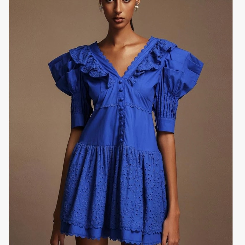 Elegant Blue Ruffled Dress